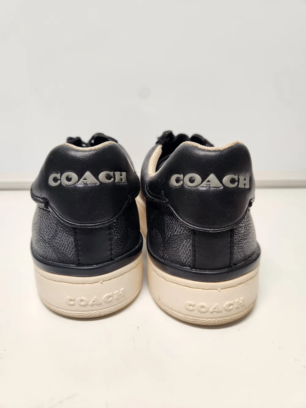 Coach Black Signature Leather Low-Top Sneakers with Cream Sole